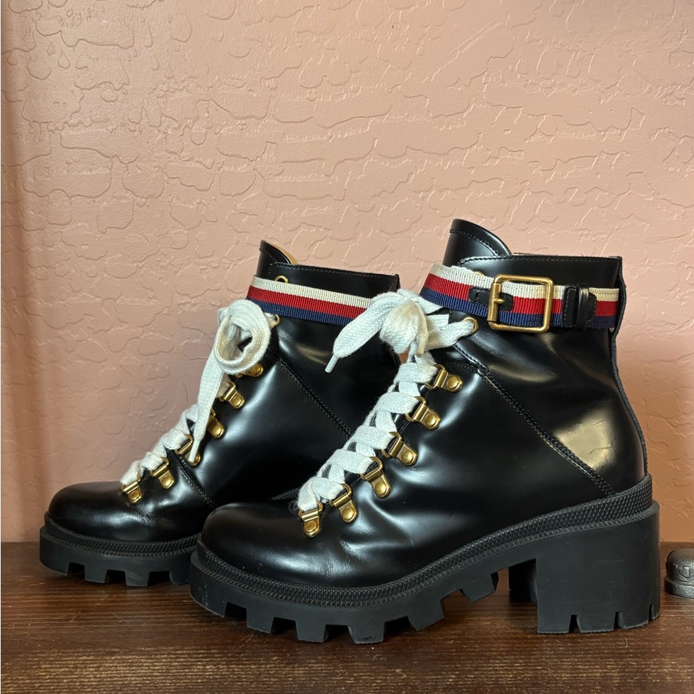 Gucci Sylvie Web Leather Bootie